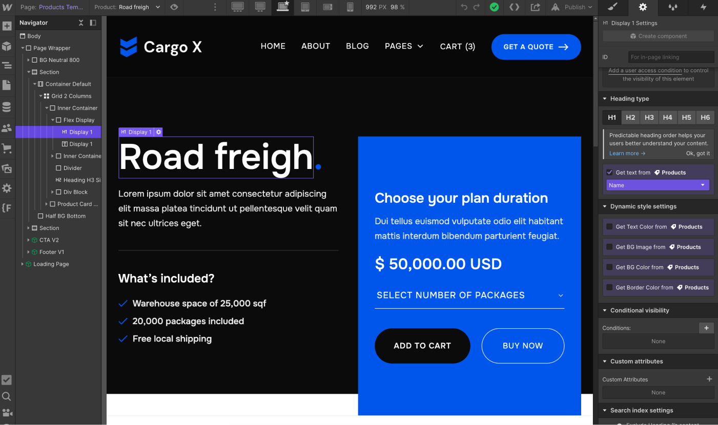 Ecommerce Page - Cargo X Webflow Template