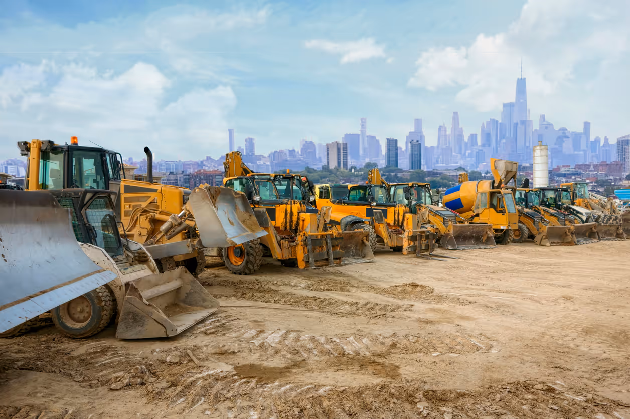 Construction equipment fleet at job site powered by off road diesel fuel.