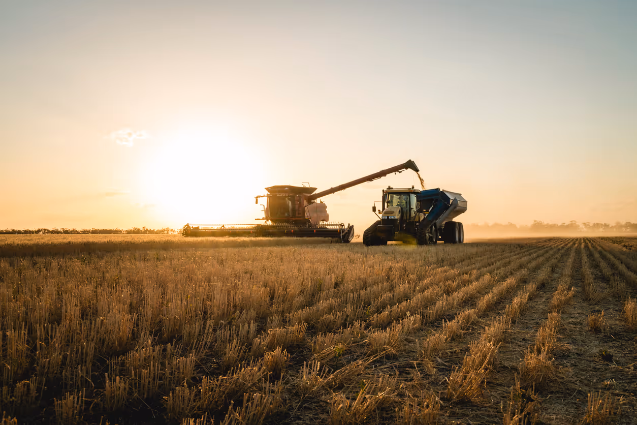 Agricultural harvesting equipment using off road diesel fuel in farm field.