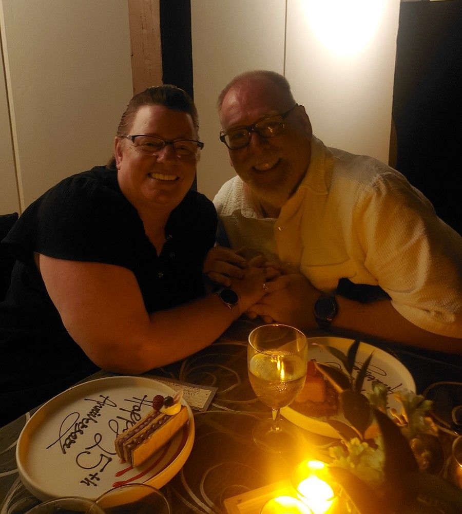Brian and Melissa on their 25th wedding anniversary and their two teeth