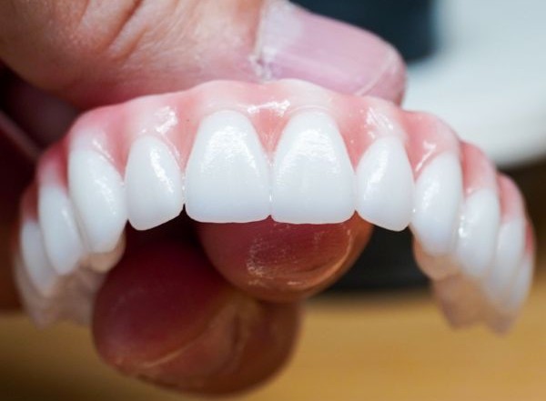 Close up image of same day zirconia teeth