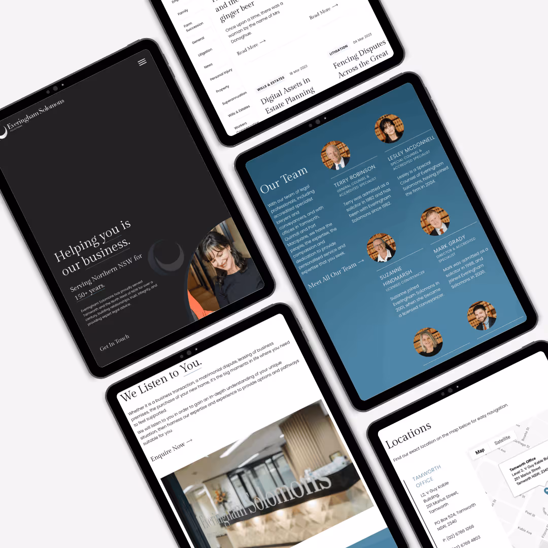 Tablets displaying digital documents and team profiles
