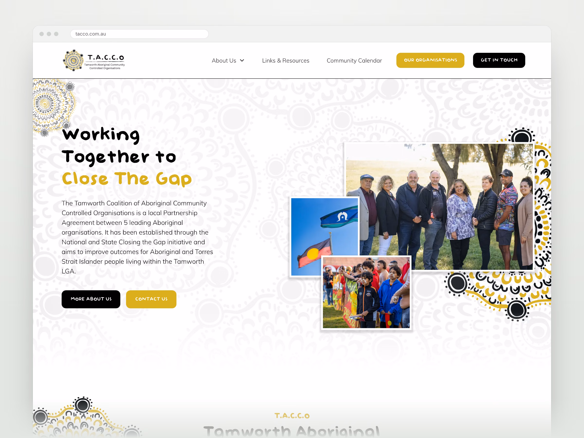 TACCO homepage shown in a desktop browser