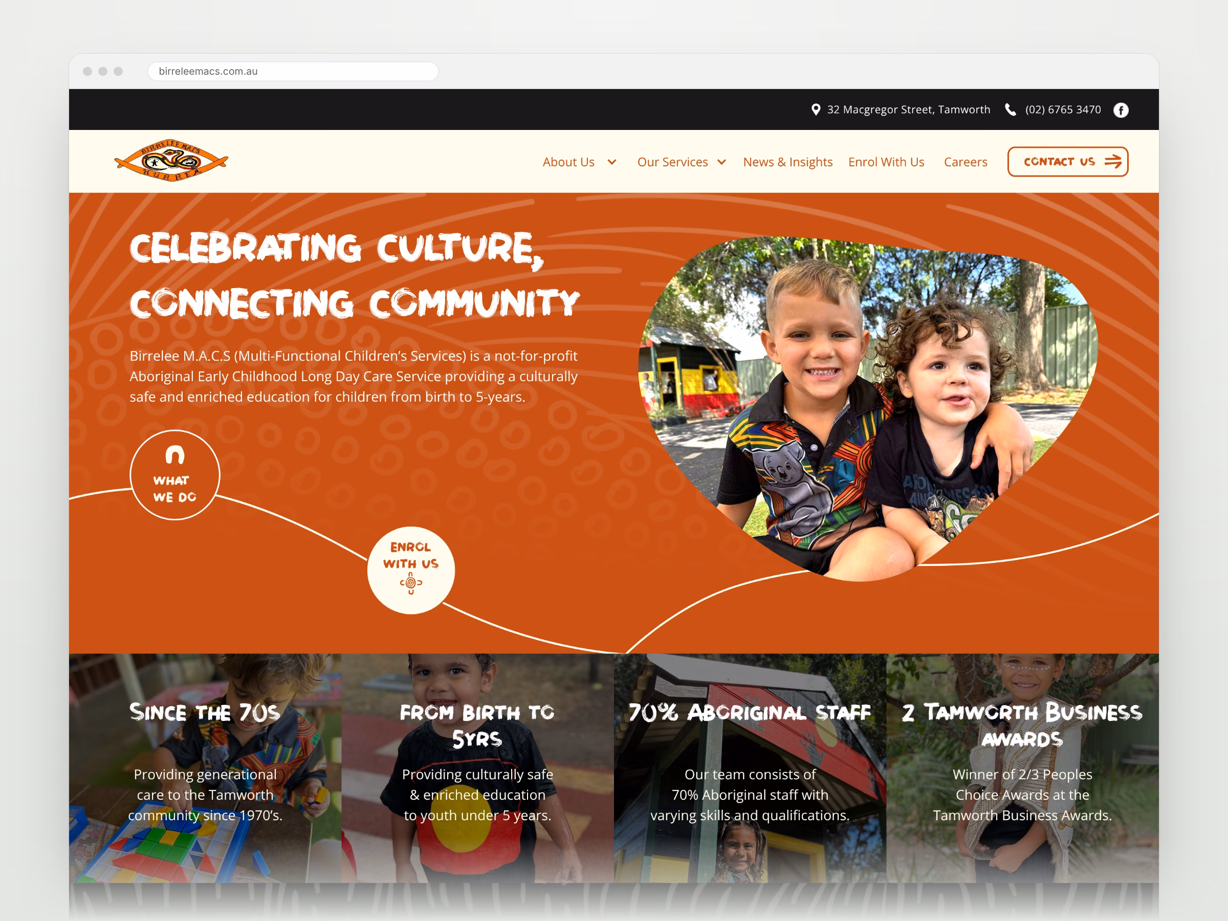 Birrelee MACS homepage shown in a desktop browser