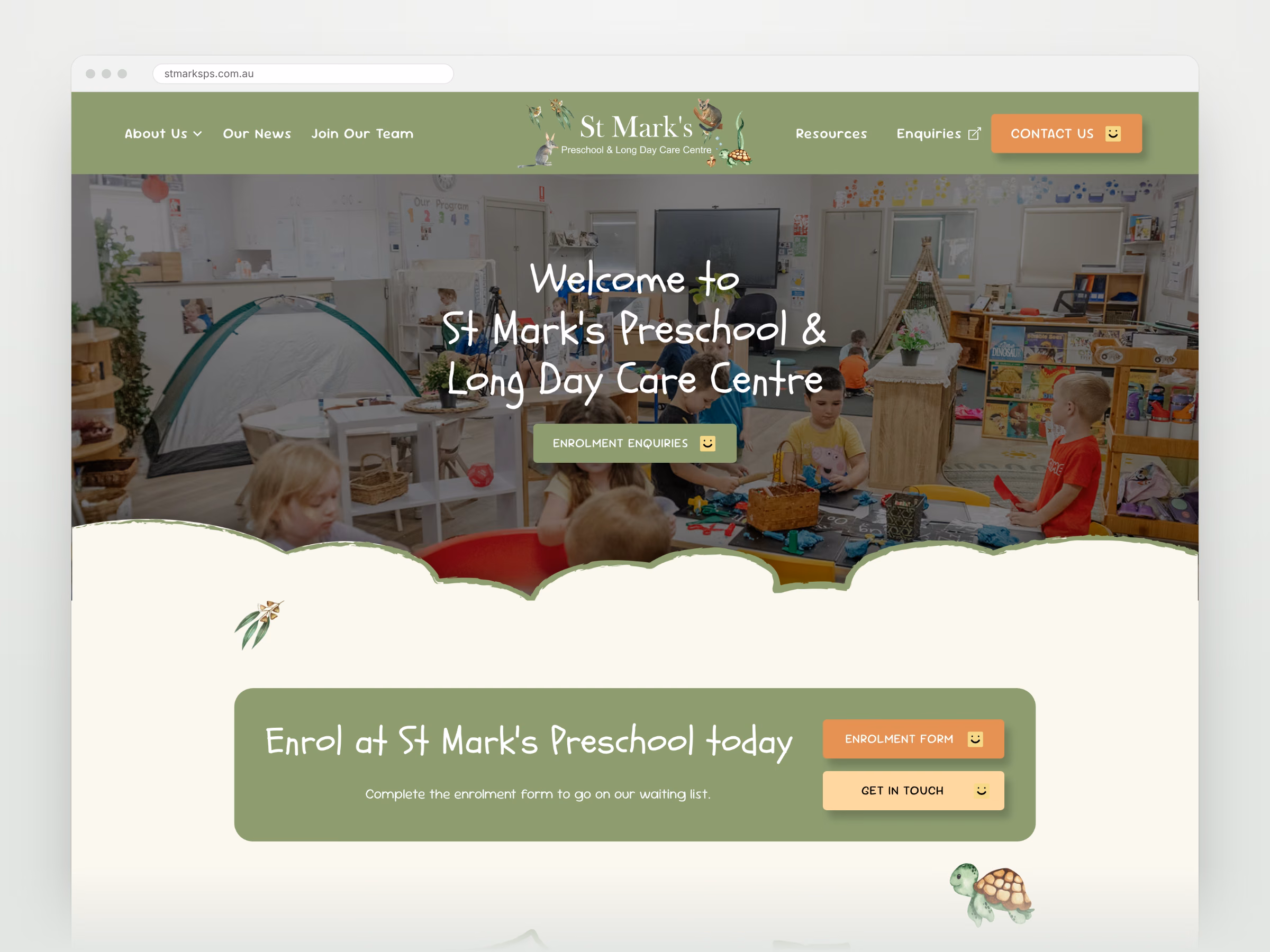 St Mark's Preschool homepage shown in a desktop browser