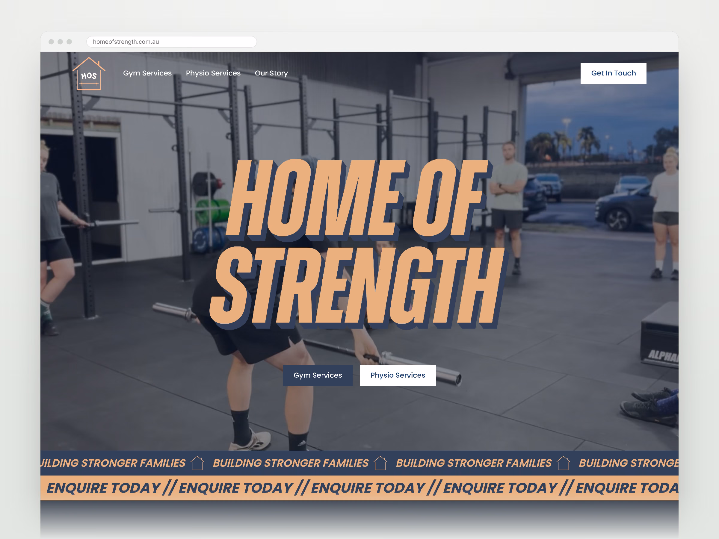 Home of Strength homepage shown in a desktop browser