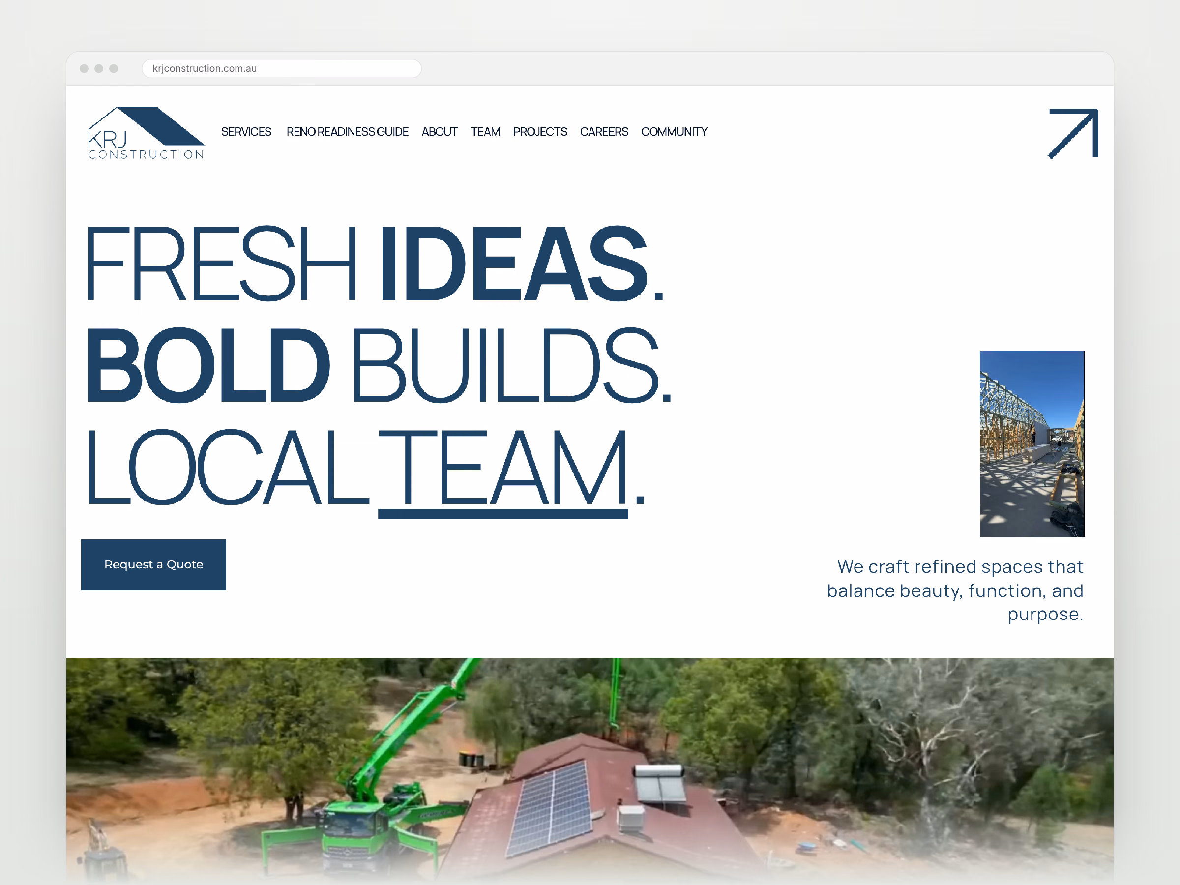 KRJ Construction homepage shown in a desktop browser