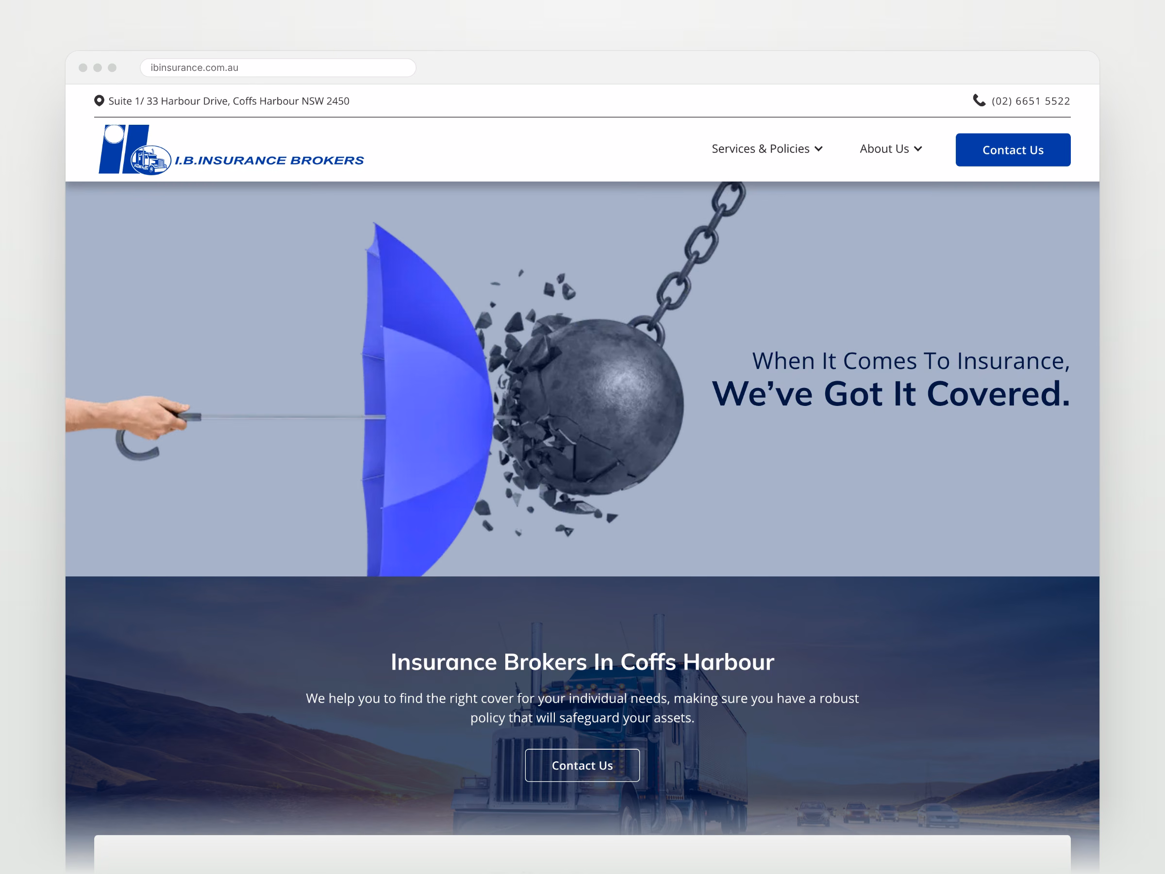 I.B. Insurance Brokers homepage shown in a desktop browser