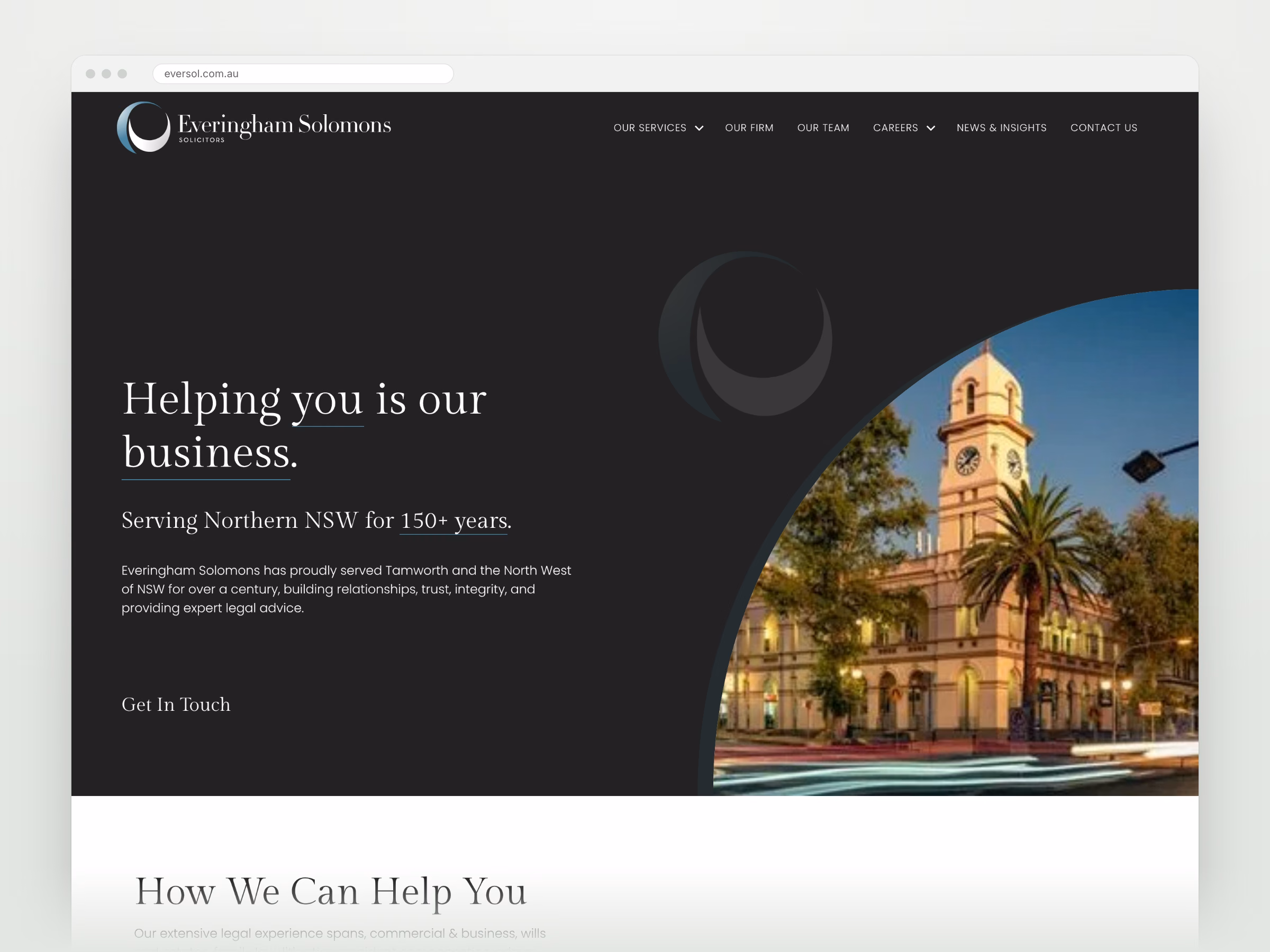 Everingham Solomons homepage shown in a desktop browser