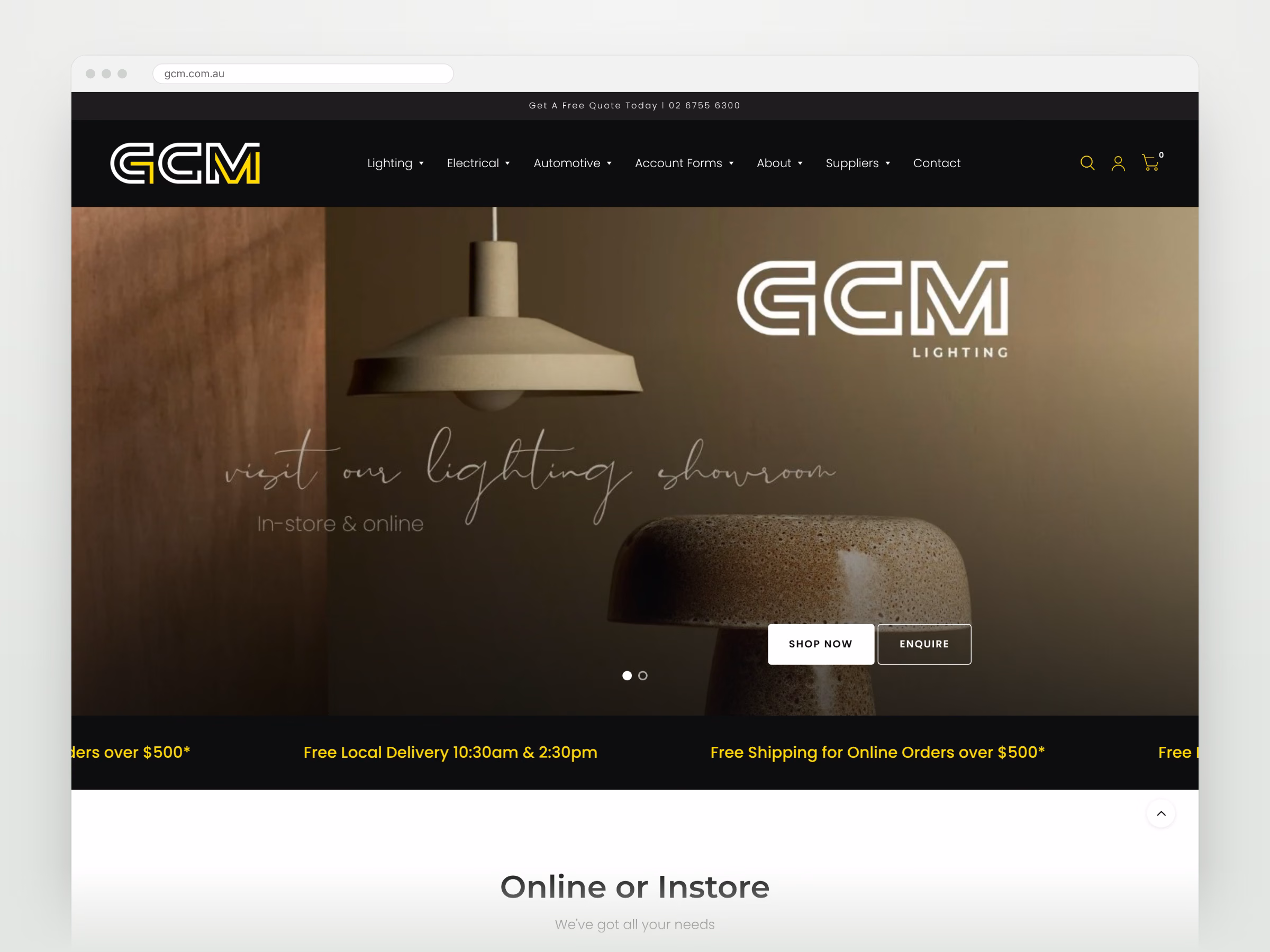 GCM homepage shown in a desktop browser