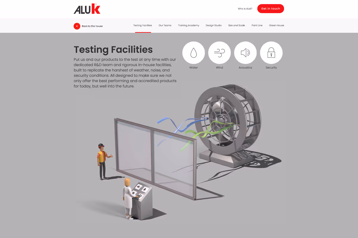 Screenshot of the AluK 'Our House' microsite, featuring the logo, navigation, hero section, and call-to-action buttons