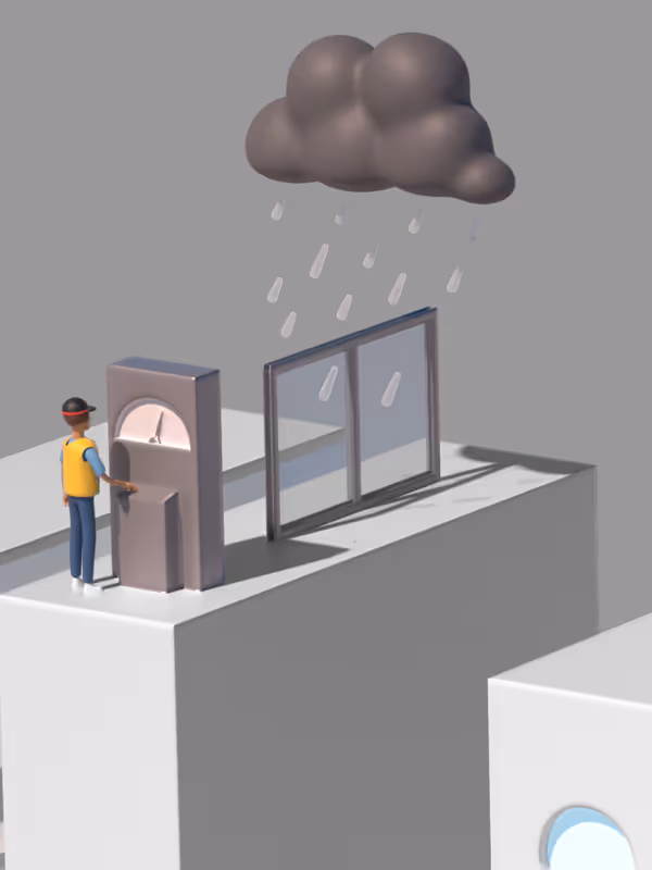 Illustration portraying a person operating testing equipment to assess aluminium windows against various environmental elements