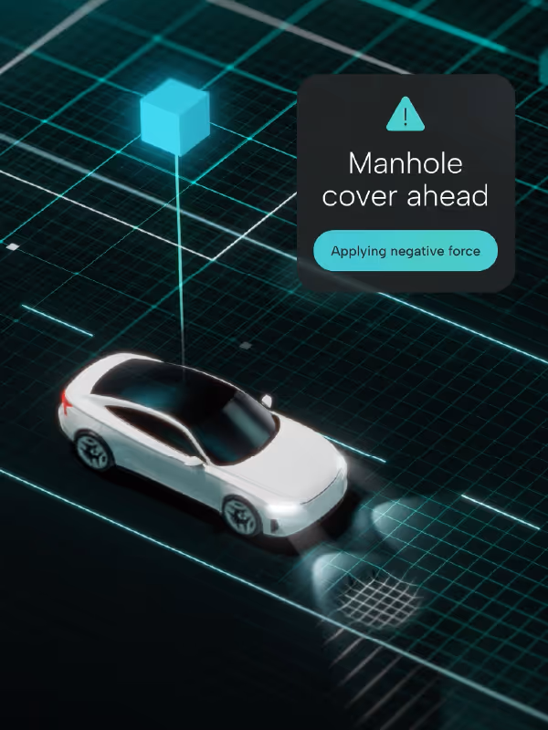 A screenshot of animated CGI showing ClearMotion system in action