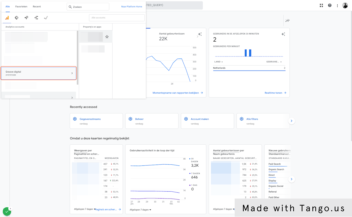 Analytics-account: Click on 'Groove digital' 