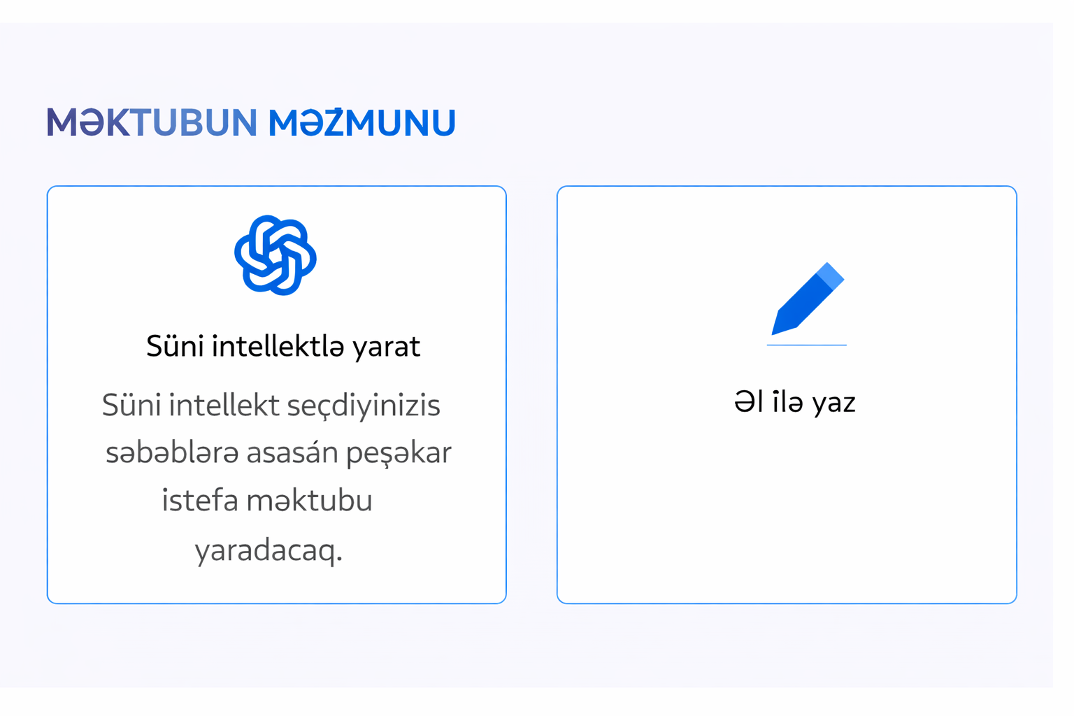 Onlayn istefa məktubu generator seçimləri