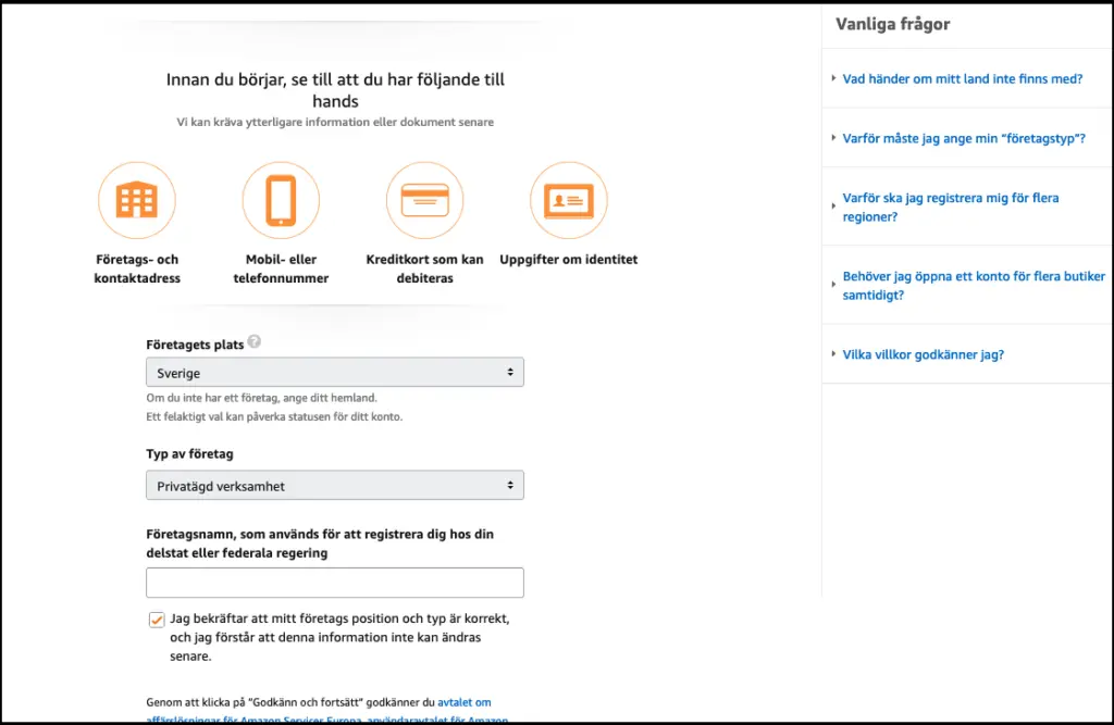 företagsnamn och land på amazon