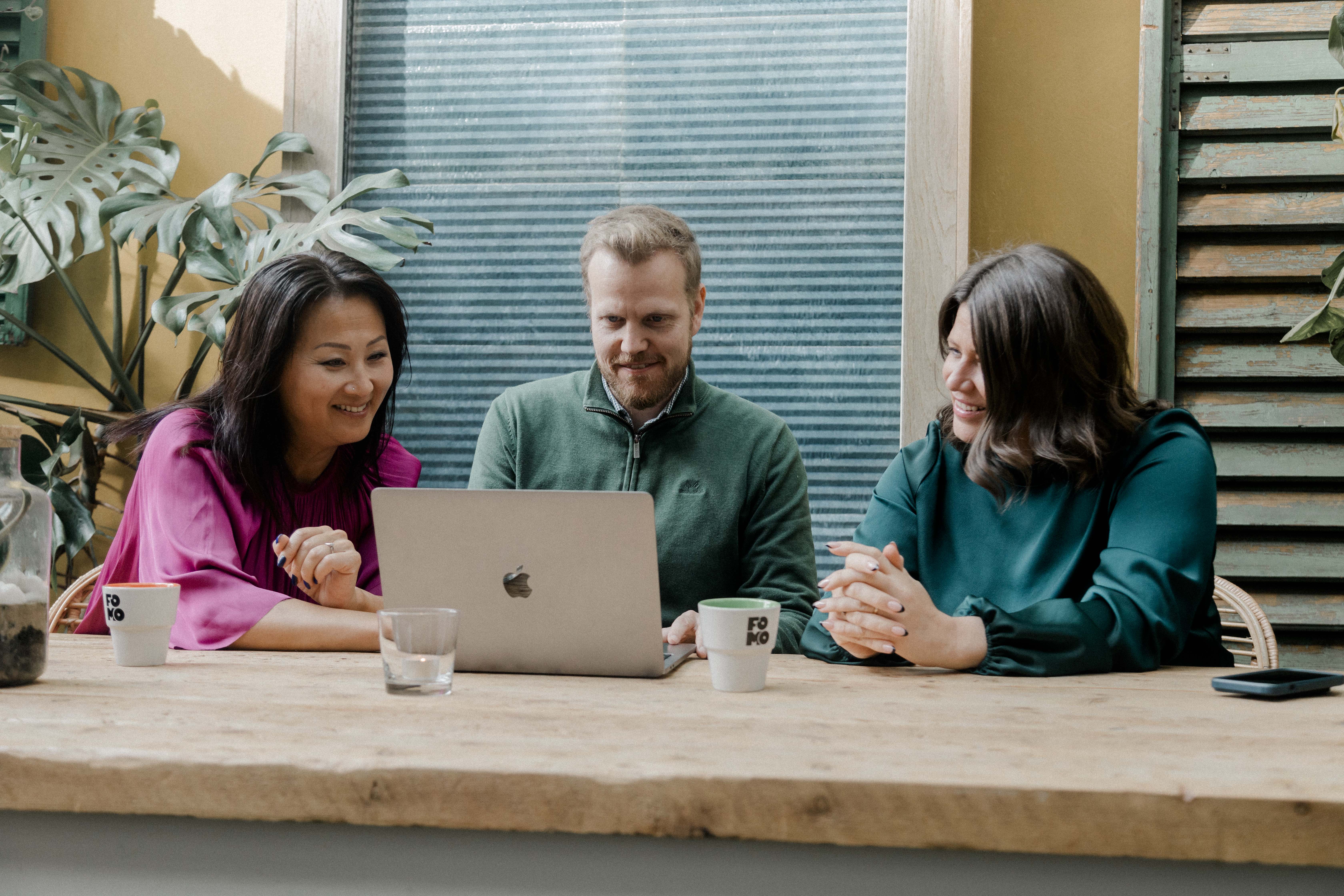 Medarbeidere ser på laptop