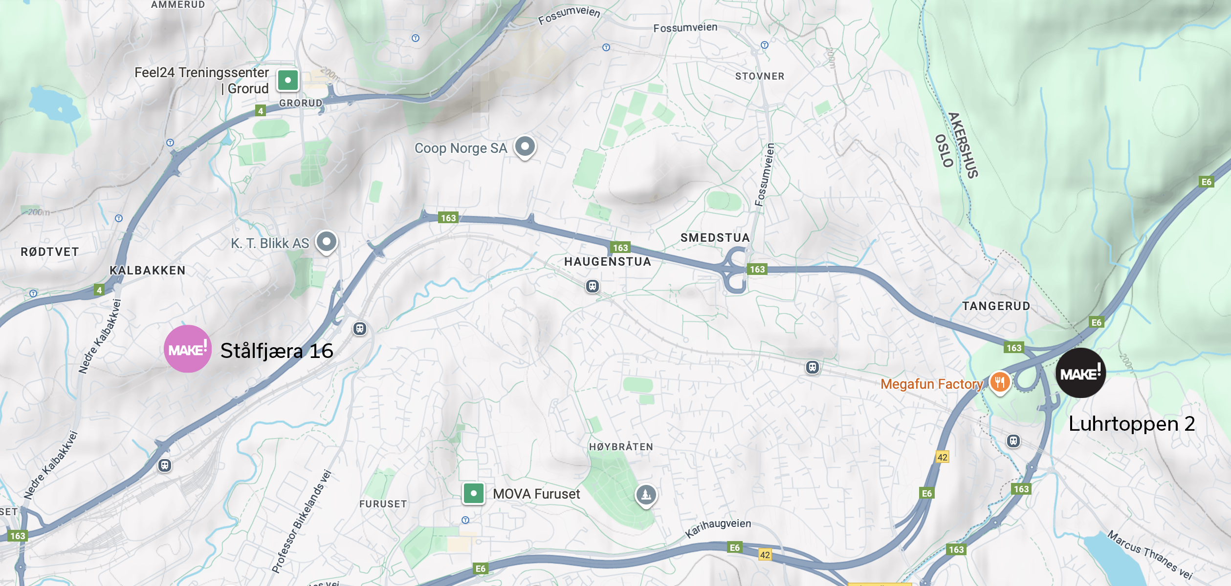 Kart som viser utsnitt av Lørenskog og Oslo