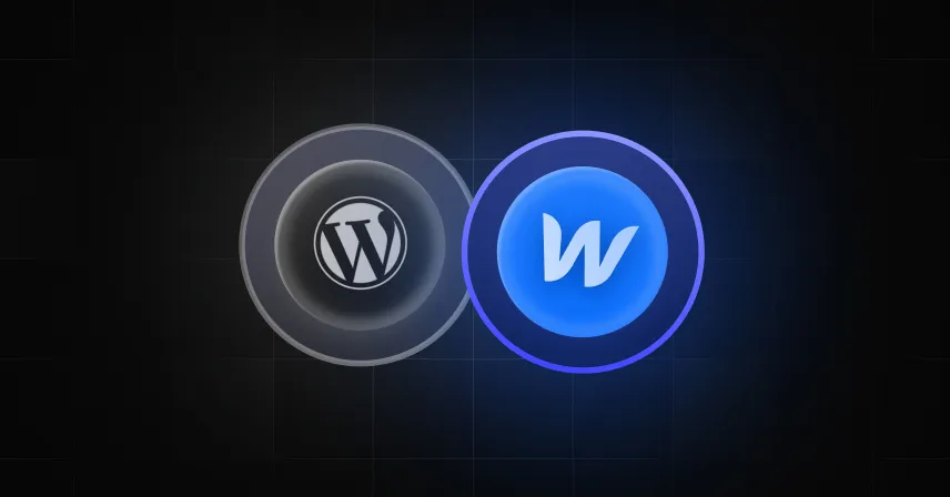 Thumbnail: Webflow vs. WordPress logos on dark background.