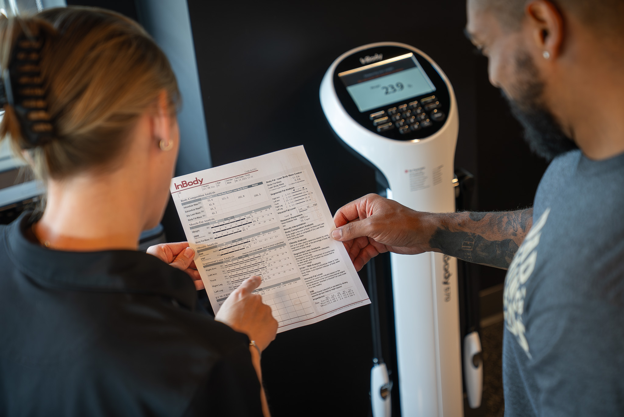 A member reviewing their Inbody Body Composition Report with our Registered DIetitian