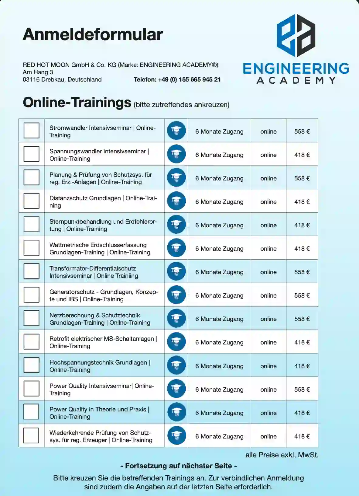 Trainingsprogramm Schulungsprogramm Engineering Academy