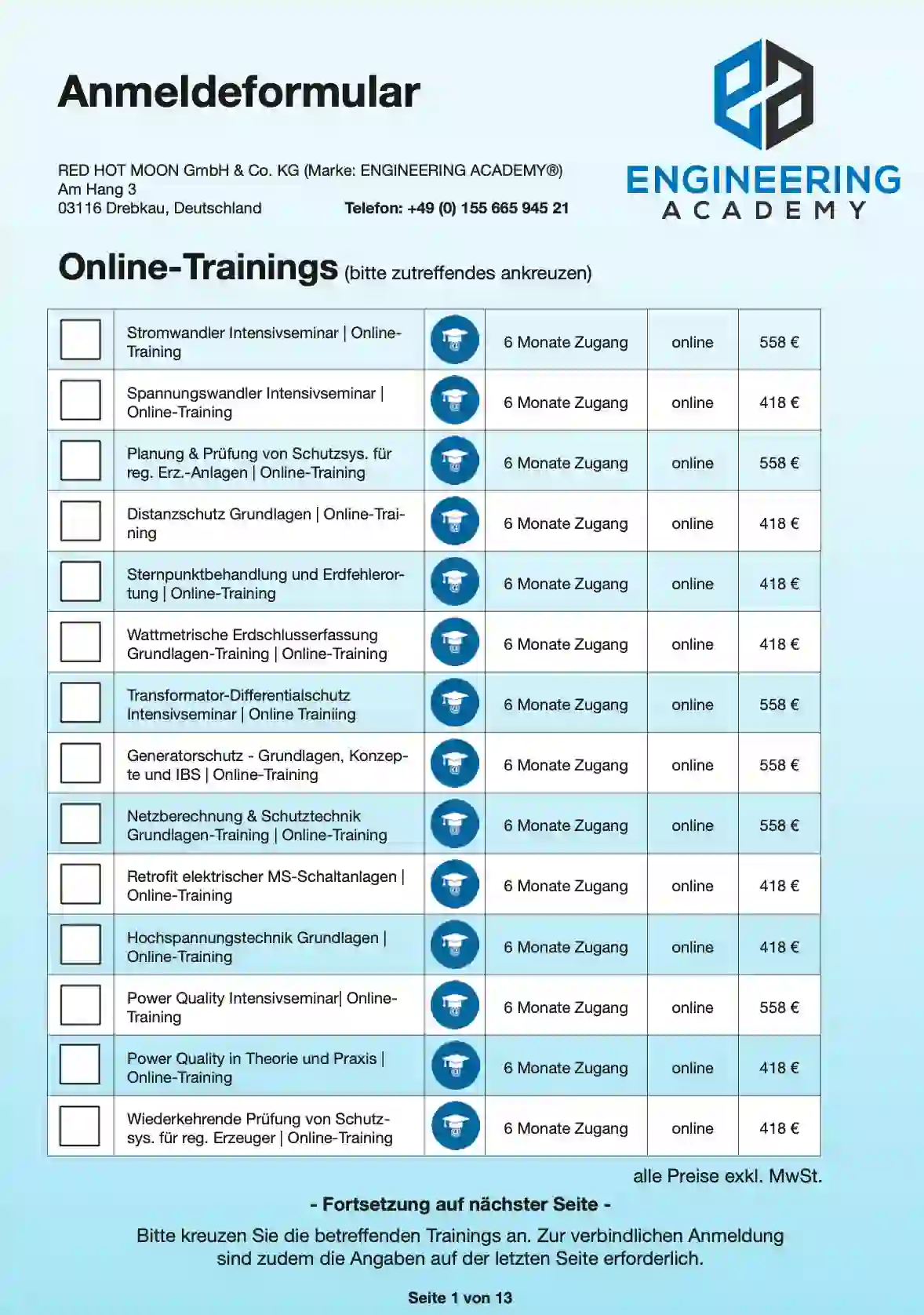 Trainingsprogramm Schulungsprogramm Engineering Academy