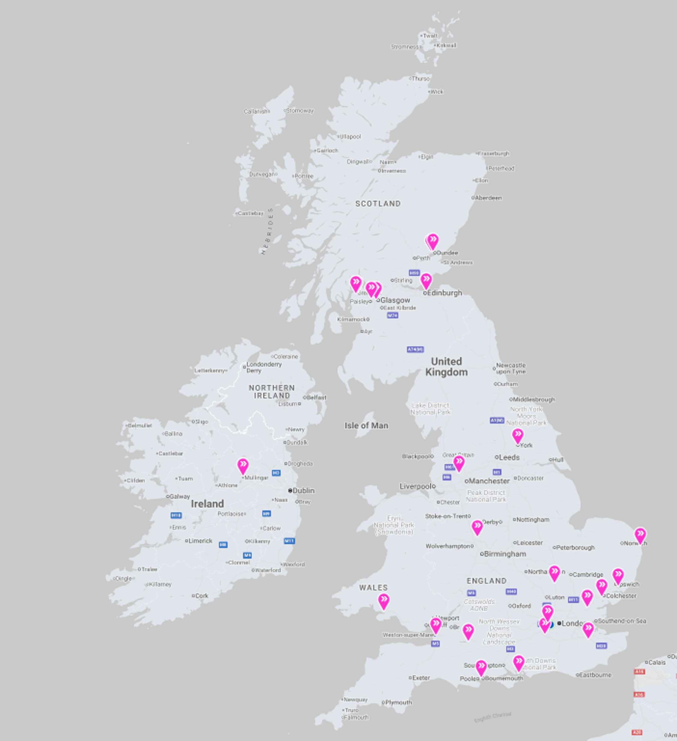 A map of Source EV charging locations available on Paua