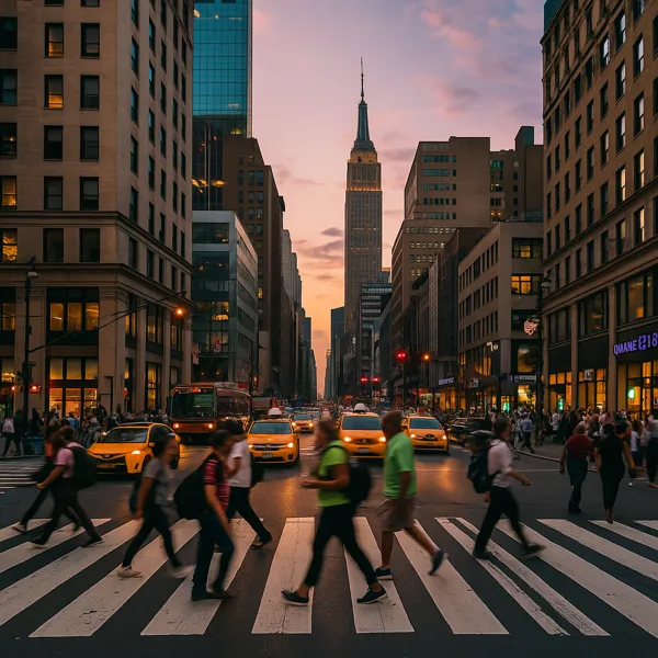 AI generated image of people walking on a crosswalk