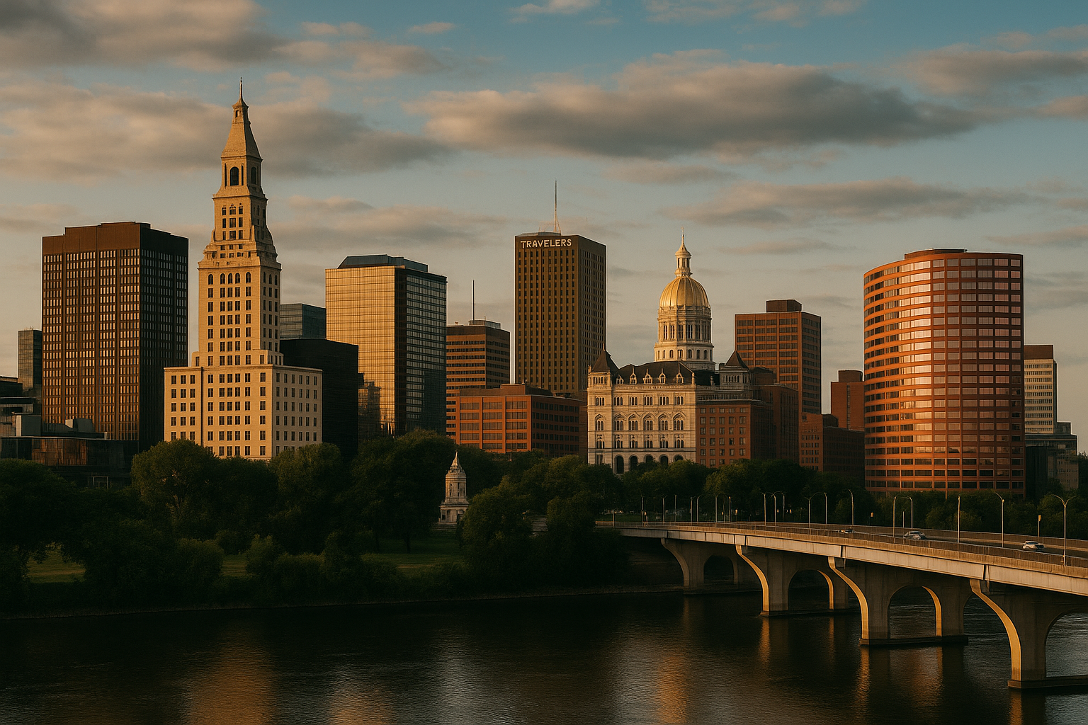 Hartford Connecticut bridge and buildings