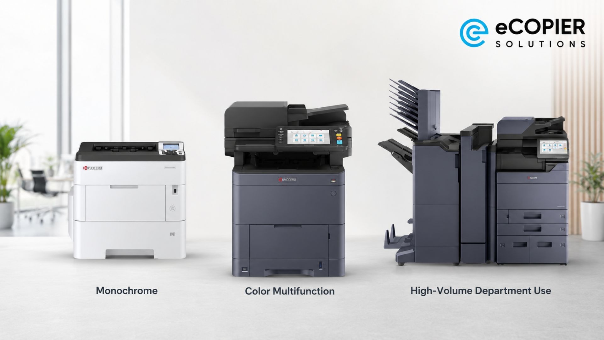 Kyocera office printer lineup for monochrome, color, and high-volume work
