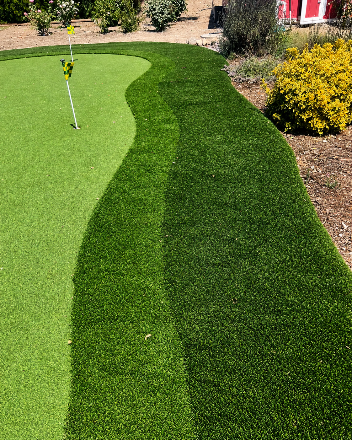 Artificial turf fringe around putting green