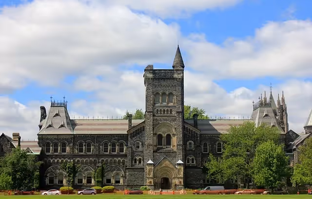 College campus with stunning mountain backdrop.