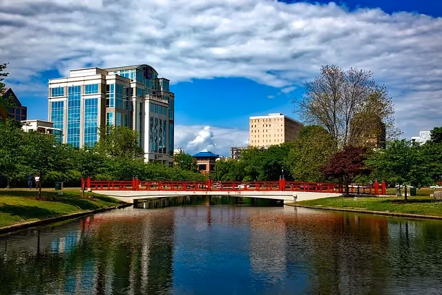 Downtown Huntsville skyline at sunset