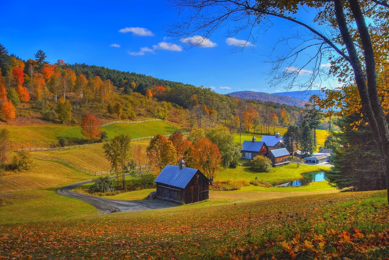Scenic view of fall foliage in Vermont.