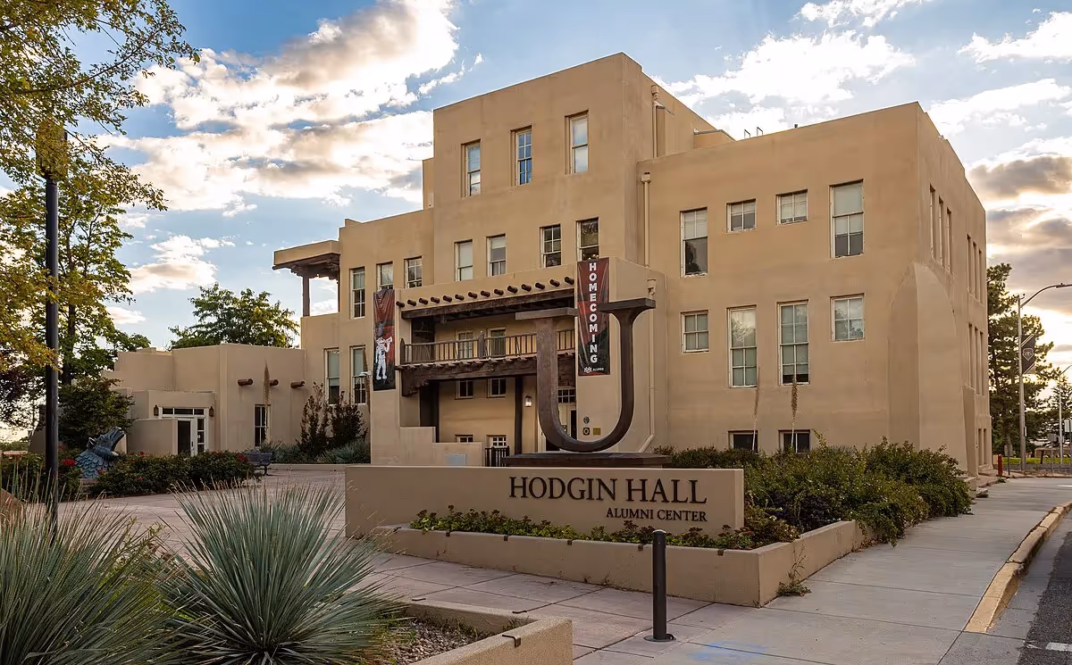 University of New Mexico campus with students walking.
