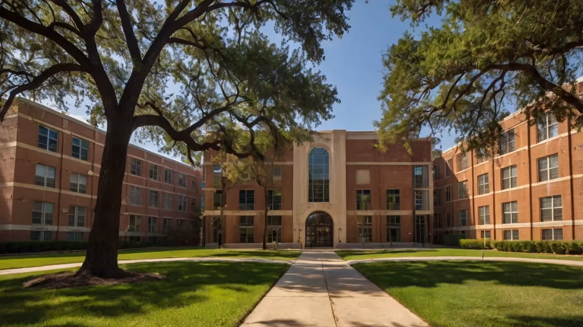 Diverse group of students studying on college campus.