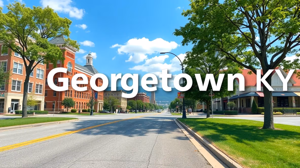 Downtown Georgetown KY skyline by the river.