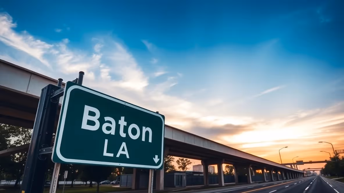 Downtown Baton Rouge skyline with river.
