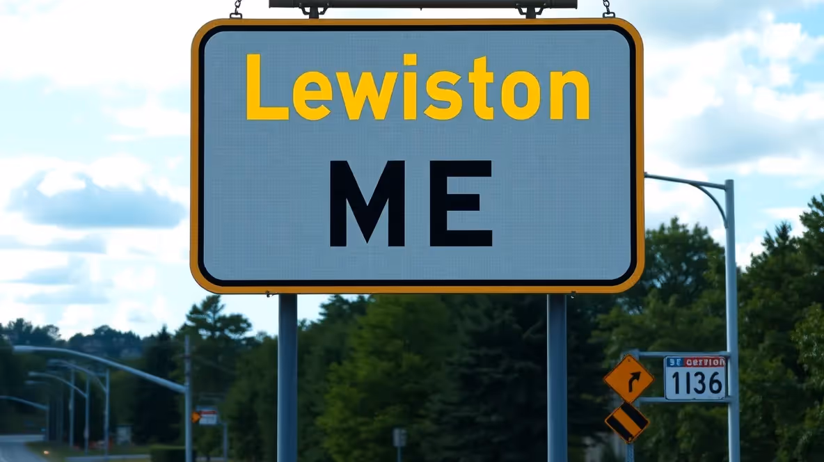 Downtown Lewiston Maine skyline at night