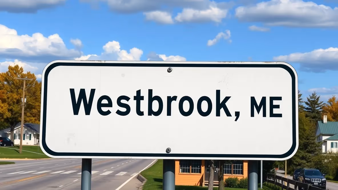 Downtown Westbrook skyline at dusk.