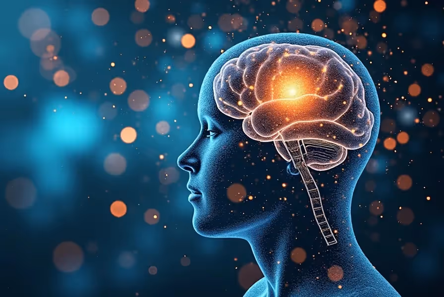 Brain model with interconnected neurons and educational icons.