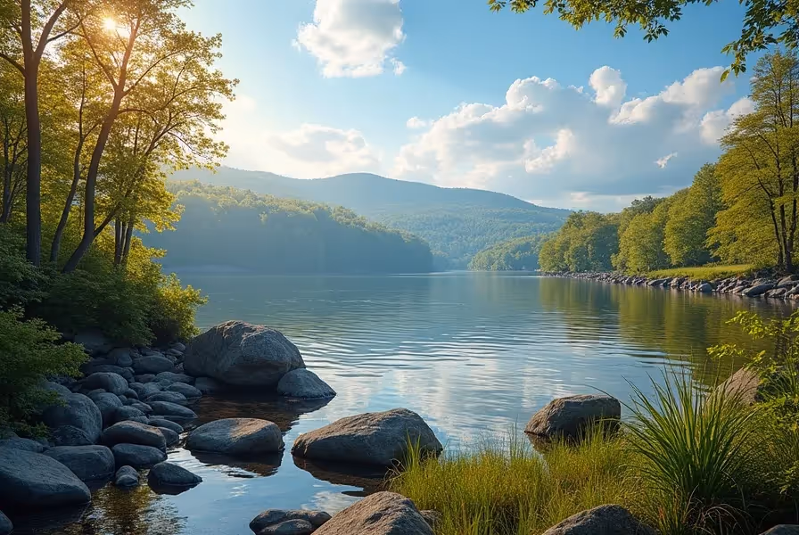 lake in Connecticut with boats and trees