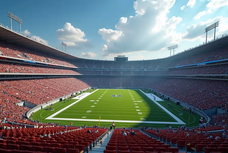 Small college football stadium filled with spectators watching a game.
