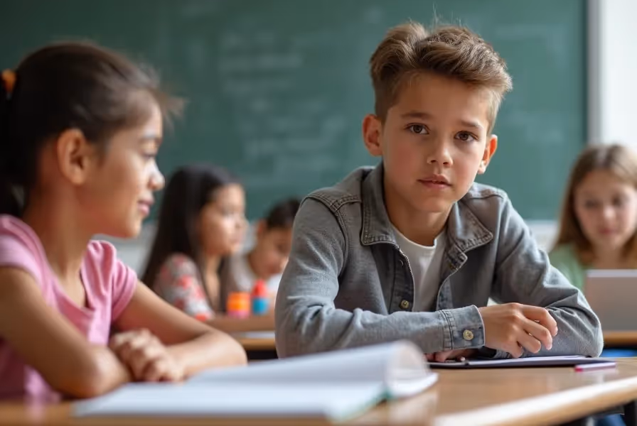 diverse learners in classroom with teacher and laptops