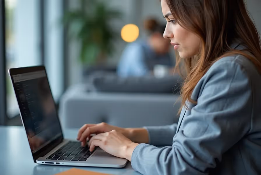 Online business course with laptop, books, and coffee cup.