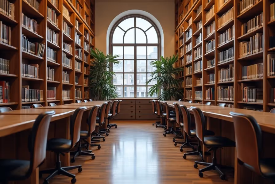 "Best Libraries in Evanston, IL - Quiet study room with bookshelves and comfortable chairs"