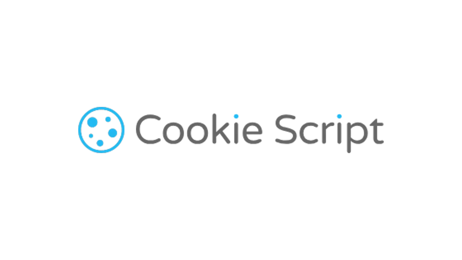 Logo de Cookie Script avec un cercle bleu contenant quatre points bleus et le texte Cookie Script en gris.