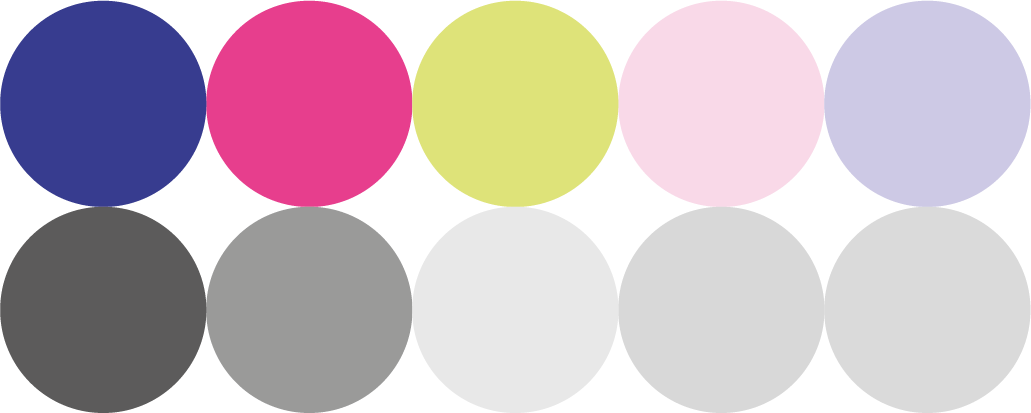 Palette de dix cercles de couleurs nuancées allant du violet foncé au beige clair et tons de gris.