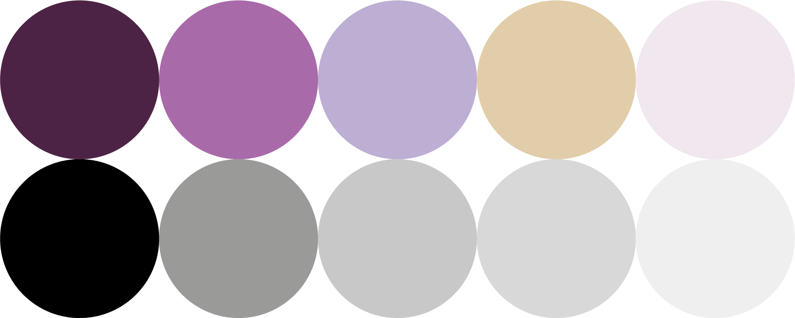 Palette de dix cercles de couleurs nuancées allant du violet foncé au beige clair et tons de gris.