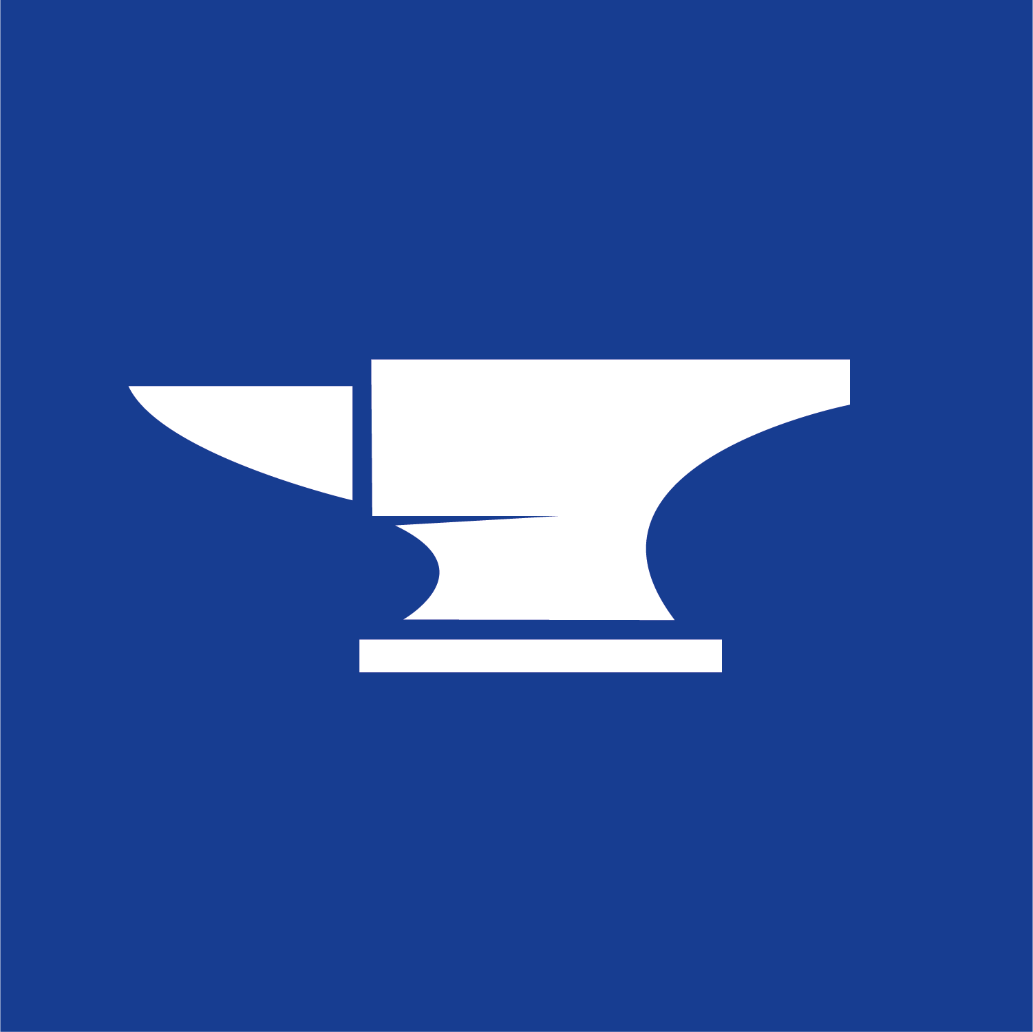 Enclume blanche stylisée sur fond bleu.